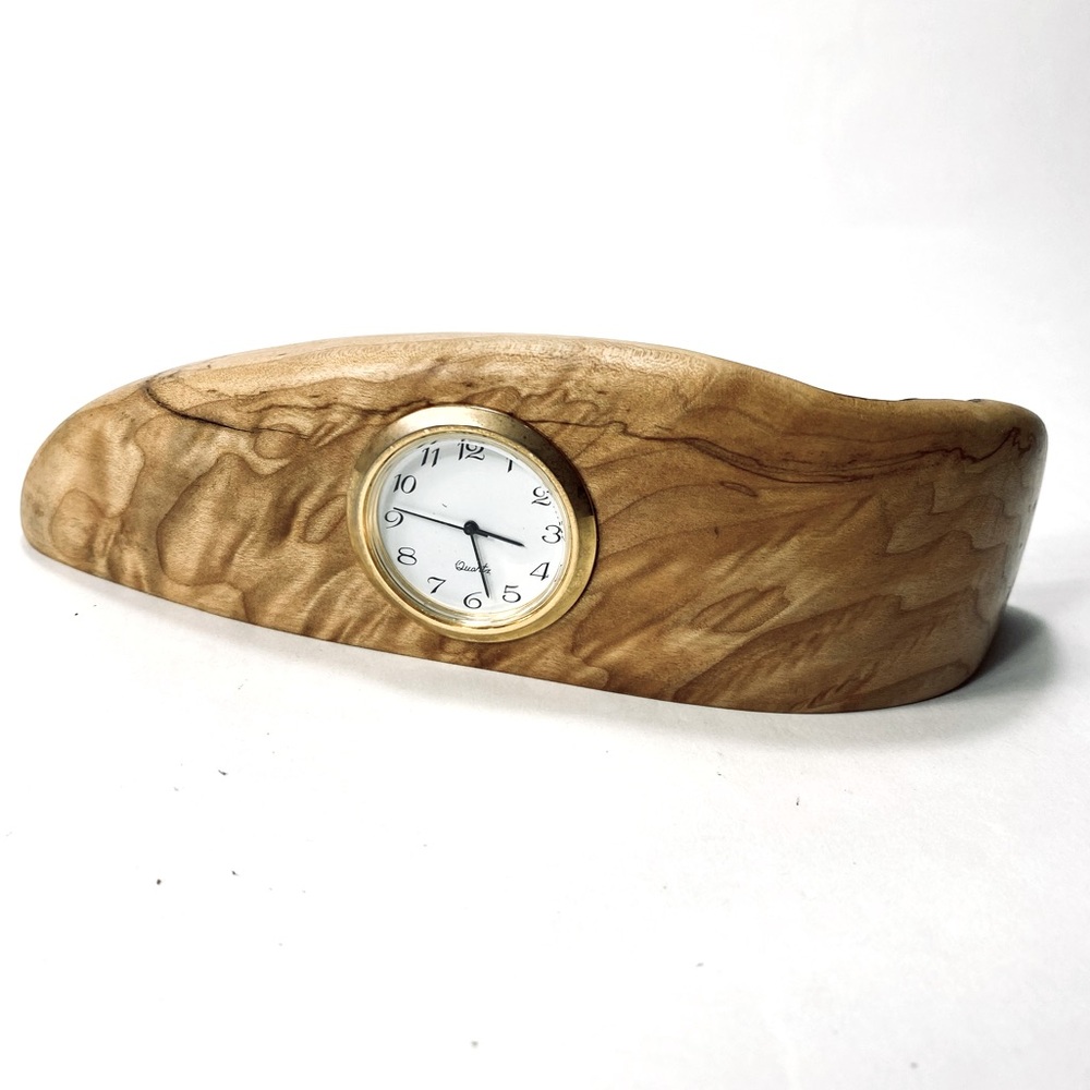 Small Burlwood Wood Tabletop Desk Quarts Clock